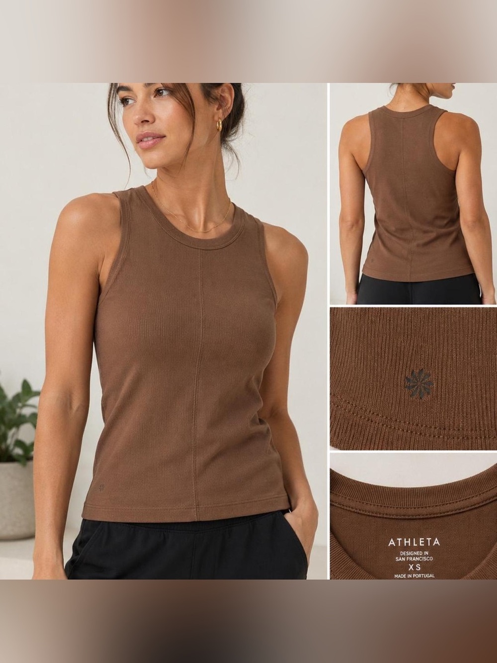 Athleta Ascent Seamless Tank Top Brown Walnut Merino Wool Blend Activewear
